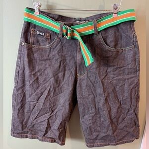 Jean Shorts with Green Belt Blac Lacquer Denim Jean Shorts Grey Men's 38 sz